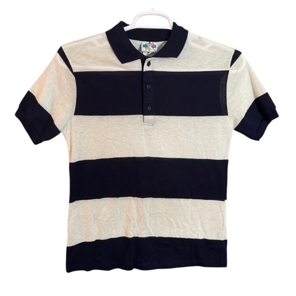 Vintage New Connections Men's Striped Short Sleeve Polo Shirt Size Medium Casual
